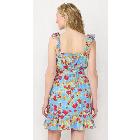 LC Lauren Conrad Blue Floral sleeveless wrap dress with a ruffle hem NWT - Picture 2 of 10